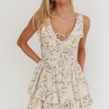 Corella Tied Bust Layered Hem Mini Dress Floral Butter