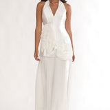 Elyria 3D Ruffle Halter Maxi Dress White