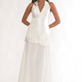 Elyria 3D Ruffle Halter Maxi Dress White