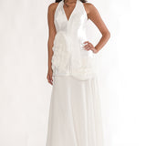 Elyria 3D Ruffle Halter Maxi Dress White