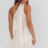 Truett One-Shoulder Sash Mini Dress Eggshell