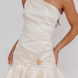 Truett One-Shoulder Sash Mini Dress Eggshell
