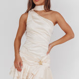 Truett One-Shoulder Sash Mini Dress Eggshell