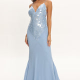 Meranda V-Neck Maxi Dress Sequin Blue