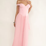 Quinnae Off-Shoulder Accordion Pleat Maxi Dress Pink