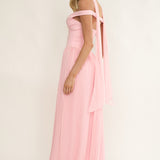 Quinnae Off-Shoulder Accordion Pleat Maxi Dress Pink