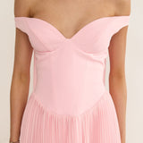 Quinnae Off-Shoulder Accordion Pleat Maxi Dress Pink