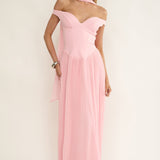 Quinnae Off-Shoulder Accordion Pleat Maxi Dress Pink