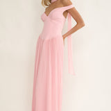 Quinnae Off-Shoulder Accordion Pleat Maxi Dress Pink