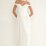 Quinnae Off-Shoulder Accordion Pleat Maxi Dress White