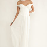 Quinnae Off-Shoulder Accordion Pleat Maxi Dress White