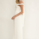Quinnae Off-Shoulder Accordion Pleat Maxi Dress White