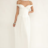 Quinnae Off-Shoulder Accordion Pleat Maxi Dress White
