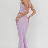 Sandy Shell Buckle Halter Maxi Dress Lilac