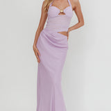 Sandy Shell Buckle Halter Maxi Dress Lilac