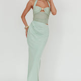 Sandy Shell Buckle Halter Maxi Dress Sage