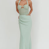 Sandy Shell Buckle Halter Maxi Dress Sage