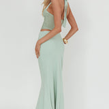 Sandy Shell Buckle Halter Maxi Dress Sage