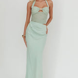 Sandy Shell Buckle Halter Maxi Dress Sage
