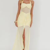 Rayah Sheer Insert Ruched Maxi Dress Yellow