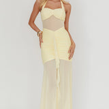 Rayah Sheer Insert Ruched Maxi Dress Yellow