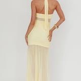 Rayah Sheer Insert Ruched Maxi Dress Yellow