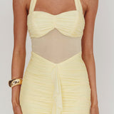 Rayah Sheer Insert Ruched Maxi Dress Yellow