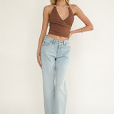 Zima Gold Accent Surplice Neckline Halter Top Chocolate