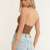 Zima Gold Accent Surplice Neckline Halter Top Chocolate