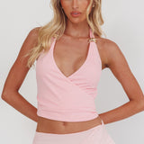 Zima Gold Accent Surplice Neckline Halter Top Pink