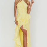 Nerisse Textured Frill Halter Maxi Dress Lemon