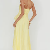 Nerisse Textured Frill Halter Maxi Dress Lemon