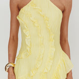 Nerisse Textured Frill Halter Maxi Dress Lemon