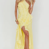 Nerisse Textured Frill Halter Maxi Dress Lemon