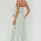 Nerisse Textured Frill Halter Maxi Dress Sage