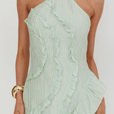 Nerisse Textured Frill Halter Maxi Dress Sage