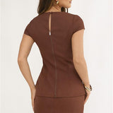 Arlina Cap Sleeve Button Top Chocolate