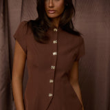 Arlina Cap Sleeve Button Top Chocolate