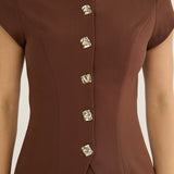 Arlina Cap Sleeve Button Top Chocolate