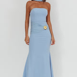 Jeramia Strapless Brooch Maxi Dress Blue