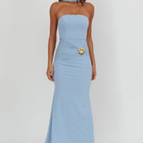 Jeramia Strapless Brooch Maxi Dress Blue