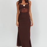 Such A Libra Sheer Bodice Maxi Dress Chocolate