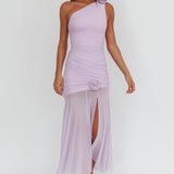 Lost Love One-Shoulder Sheer Hem Maxi Dress Lilac