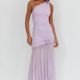 Lost Love One-Shoulder Sheer Hem Maxi Dress Lilac