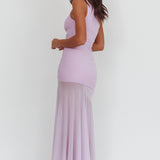 Lost Love One-Shoulder Sheer Hem Maxi Dress Lilac