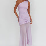 Lost Love One-Shoulder Sheer Hem Maxi Dress Lilac