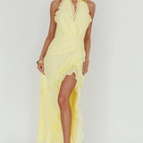 Enticing Halterneck Frill Maxi Dress Yellow