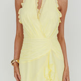 Enticing Halterneck Frill Maxi Dress Yellow
