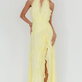Enticing Halterneck Frill Maxi Dress Yellow