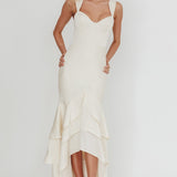 Baylin Layered Mermaid Hem Maxi Dress Cream